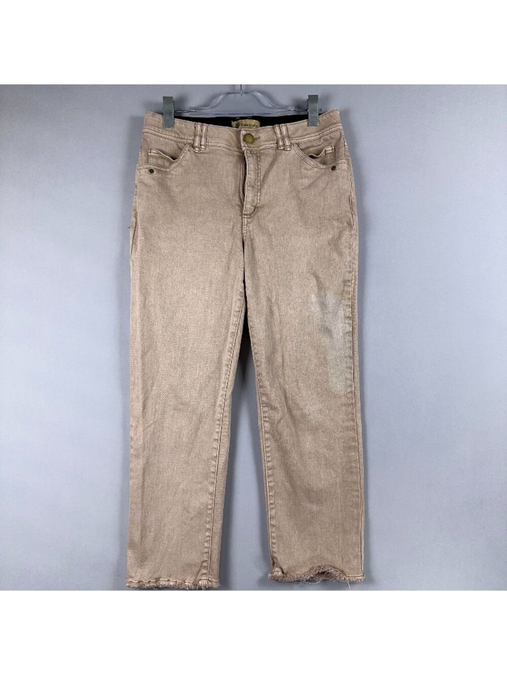 Democracy "Ab" Solution Jeans Size 12 Straight Leg High Rise Raw Edge Hem Tan